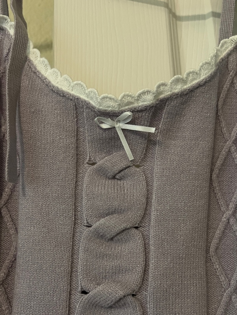 Kimchi Blue Lavender Knit Tie-Shoulder Tank with Lace Trim - Picture 2 of 6